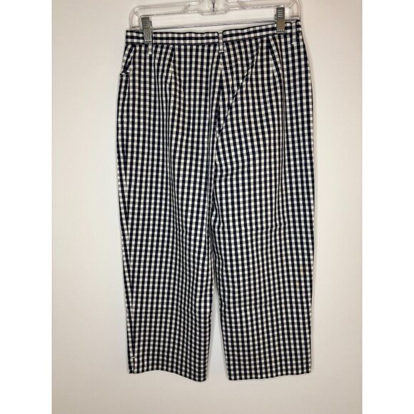 LAUREN RALPH LAUREN Cropped Pant Womens 8P Navy White Check Stretch - Picture 2 of 8